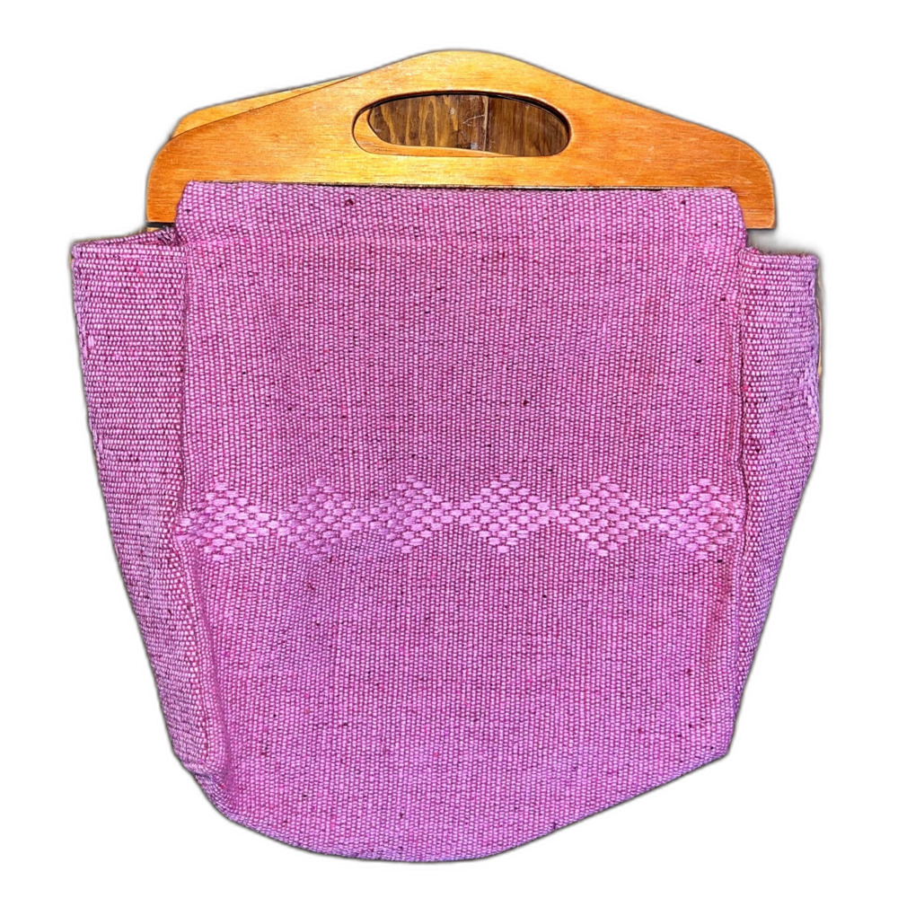Pinzón Mr Artesanias Woven Tote Bag Pink Coastal Beachy Knit Boho Wood Handles